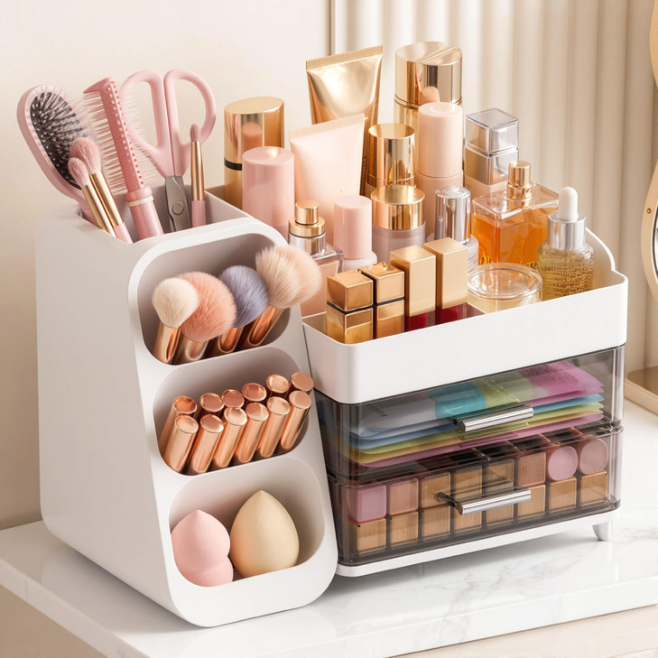 Large Capacity Makeup Organizer Countertop with Makeup Brush Holder for Vanity